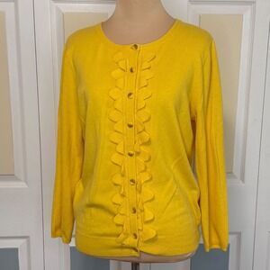 Sparrow Anthropologie Yellow Ruffle Front Cashmere Blend Cardigan Sweater Size M